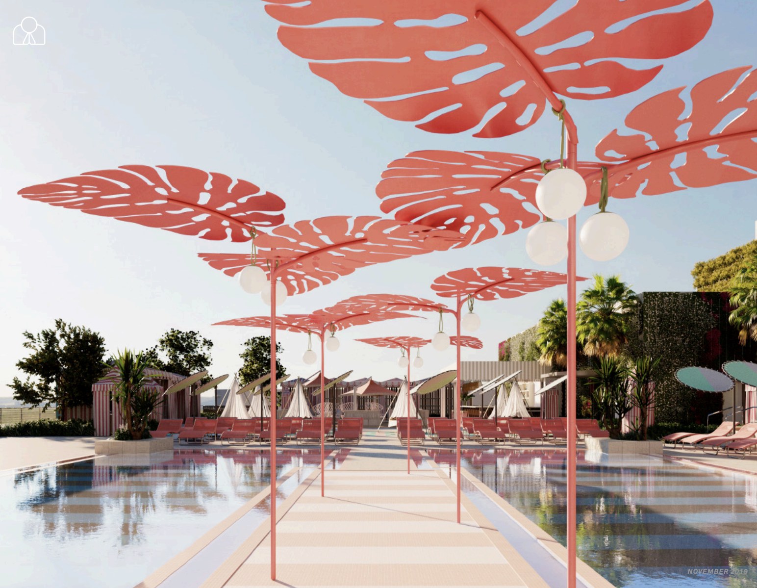 Poolside cabanas at Goodtime Hotel