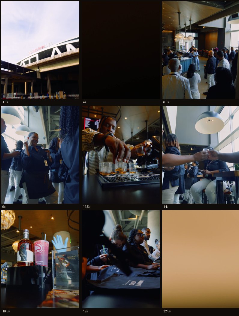 Nine candidate cover frames, sampled across the clip with timestamps labelled