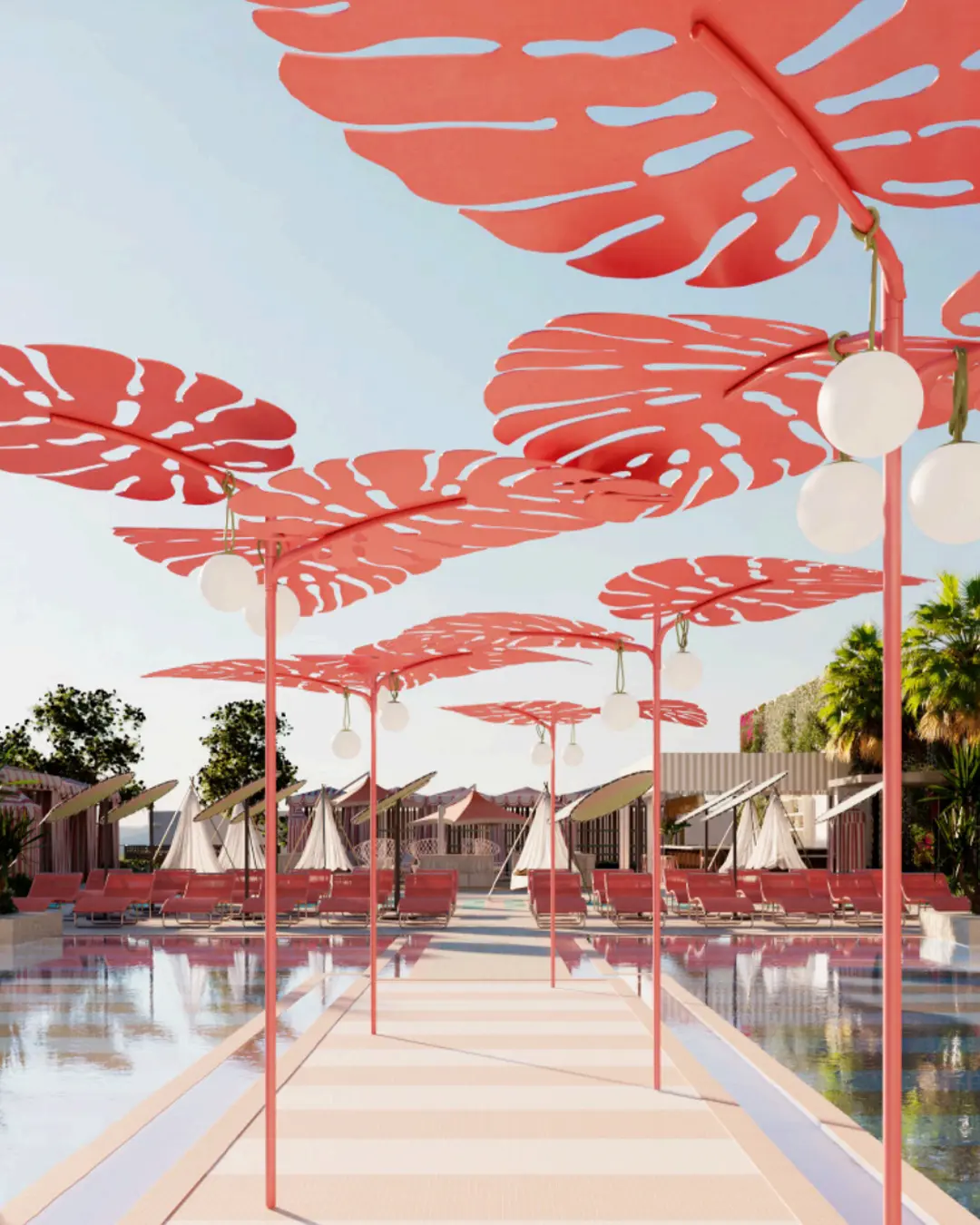 Cabanas and coral canopies at Goodtime Hotel