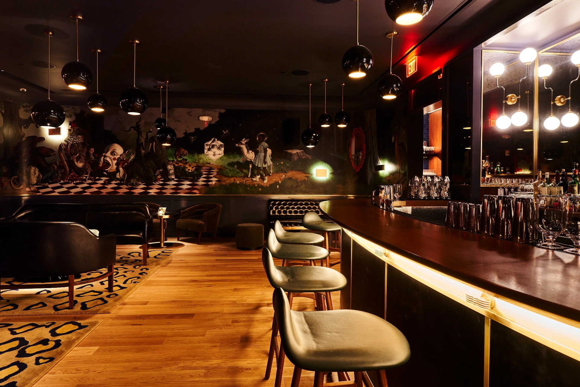 A literary speakeasy with vintage books and a single Manhattan on marble