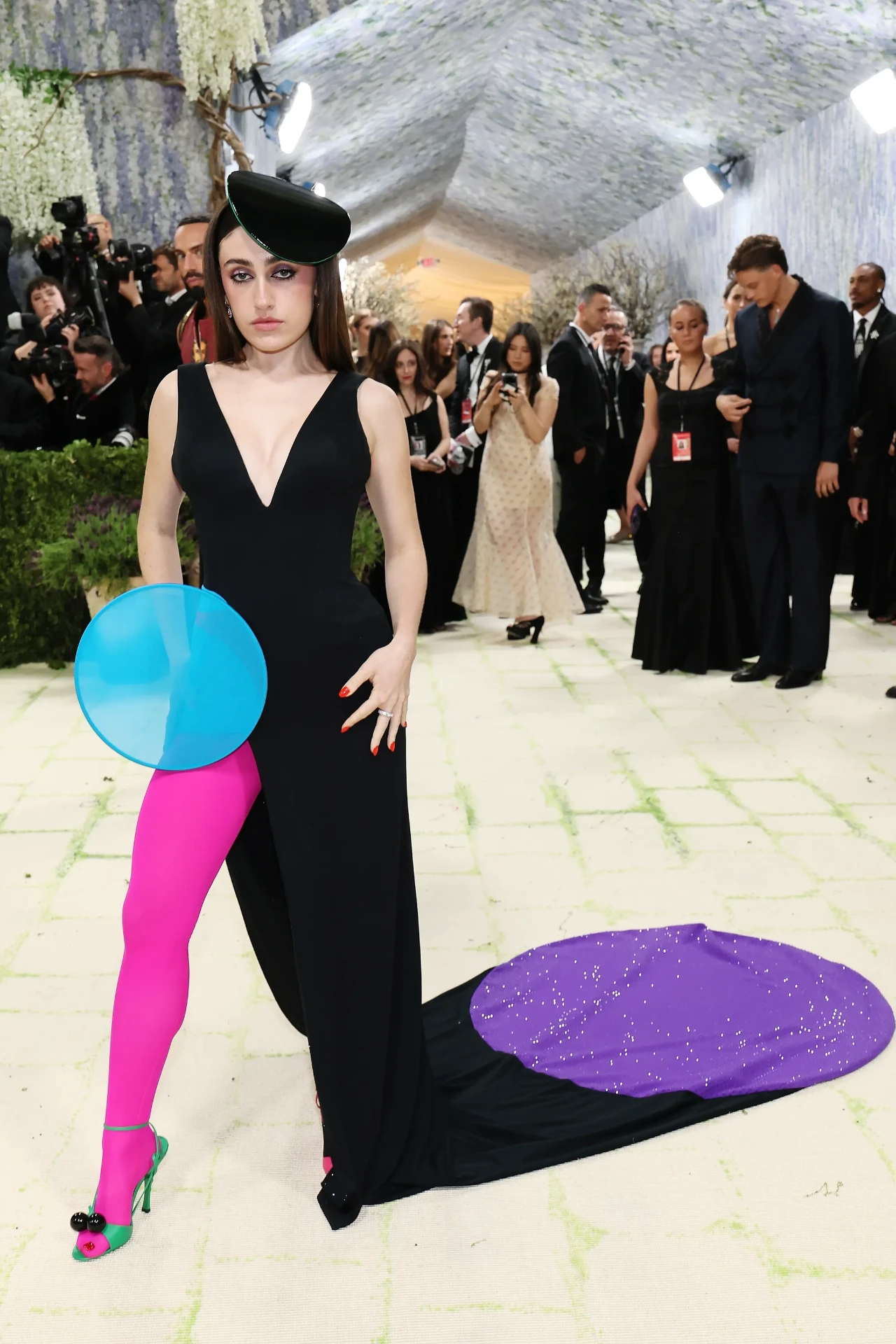Graphic black gown with kinetic color discs